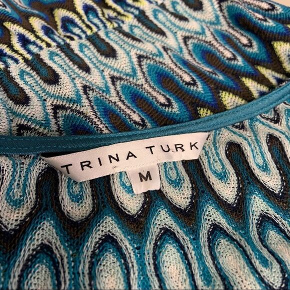 Trina Turk Nahla Chevron Zigzag Knit Blouse V neck - Picture 7 of 9